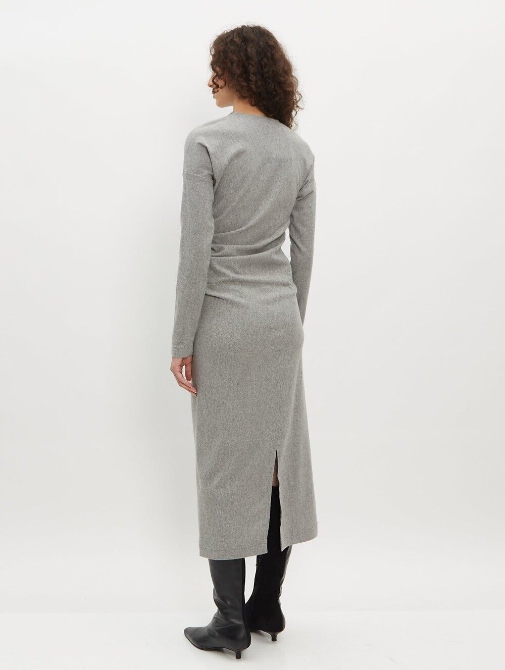Totême Twisted Grey Melange Asymmetric Flannel Long Sleeve Midi Dress DK36 US6 S - Picture 2 of 14
